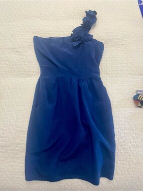 Yumi Kim Navy Blue One-Shoulder Mini Dress Silk Small
